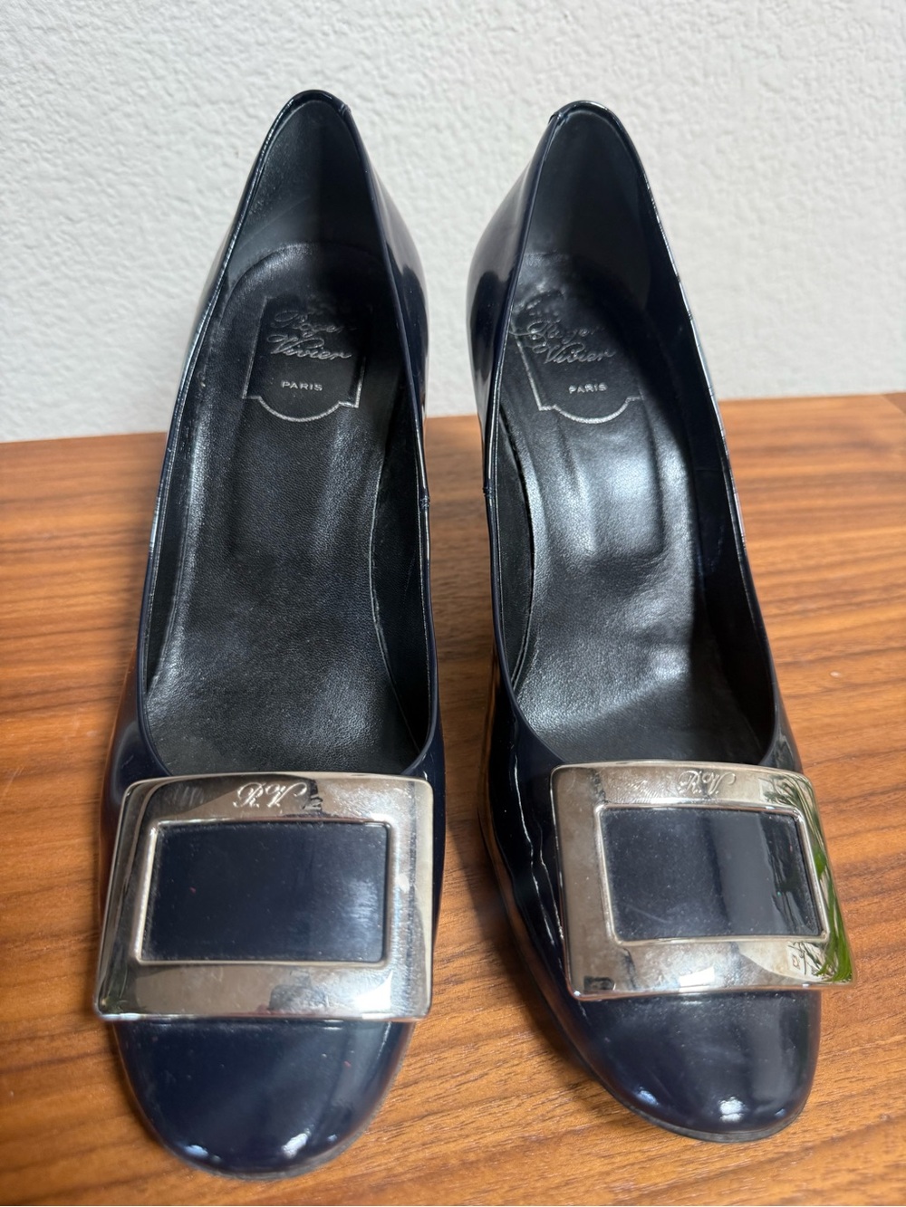 Roger Vivier Navy Patent Leather Buckle Pumps